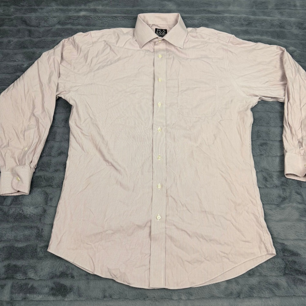 Jos A Bank Travelers Collection Mens 16-34 Tailored Fit Pink Stripe Dress Shirt